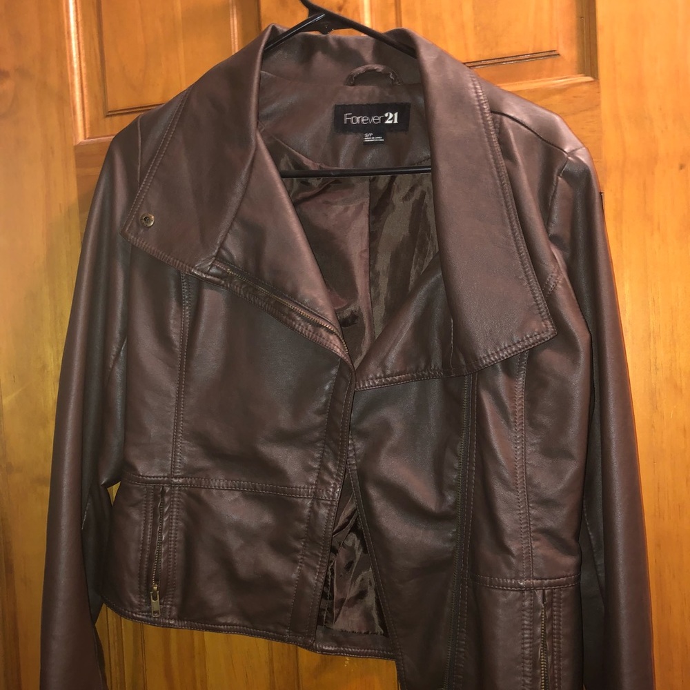 Brown faux leather jacket FOREVER21
